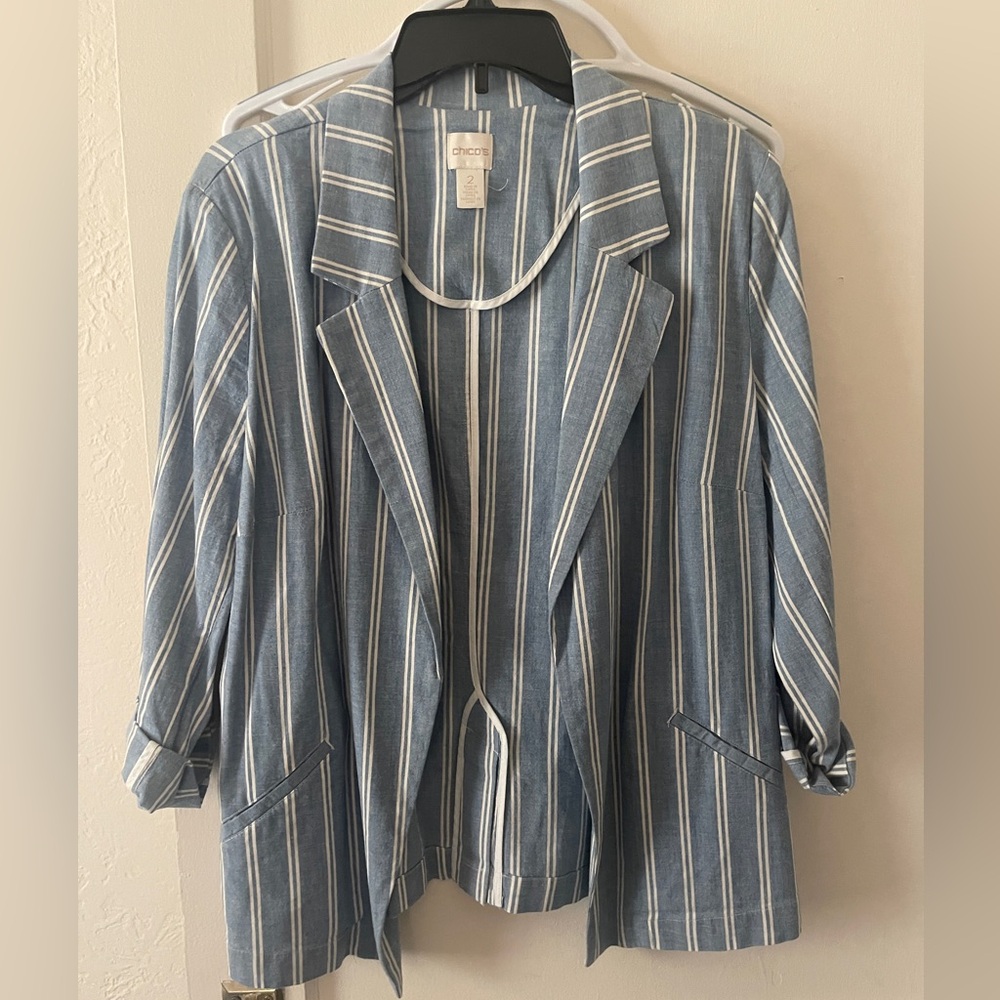 Chico's Blue Striped Women's Jacket